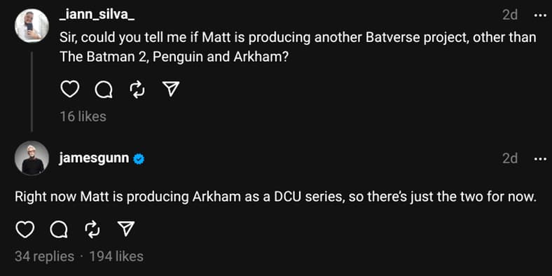 James Gunn confirms Matt Reeves is producing Arkham for DCU