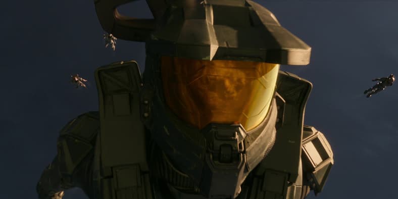 Master Chief (Pablo Schreiber) makes a HALO drop in Halo Season1 Episode 9 "Transcendence" (2022), Paramount Plus
