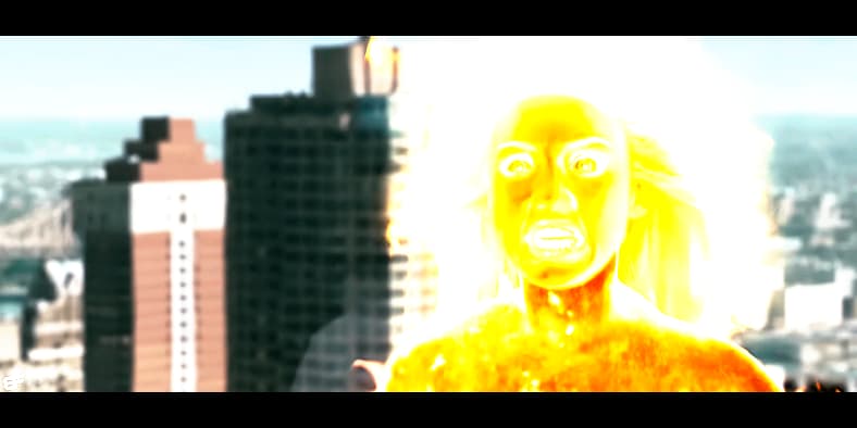 Sue Storm (Jessica Alba) accidentally flames on in Fantastic Four: Rise of the Silver Surfer (2007), 20th Century Fox