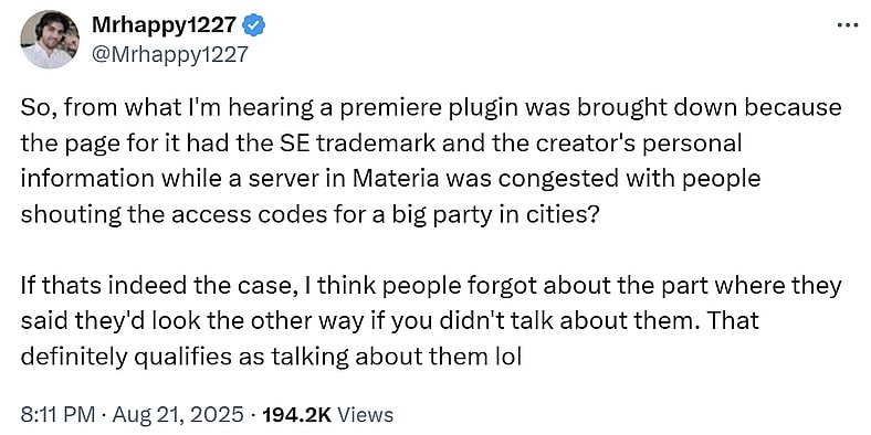 Mrhappy1227 summarizes what he's heard of Mare Synchronos being shut down.