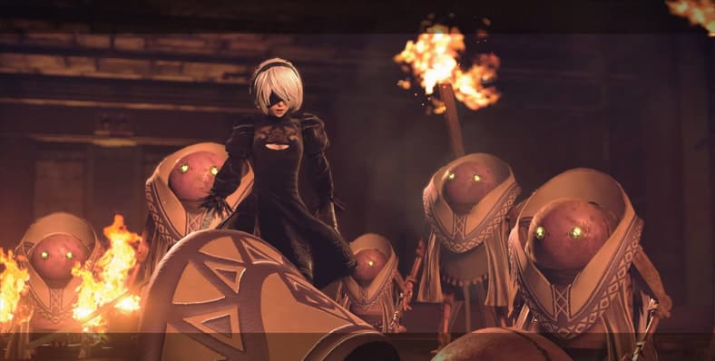 2B (Yui Ishikawa) stumbles upon a Machine Lifeform cult in NieR: Automata (201), PlatinumGames