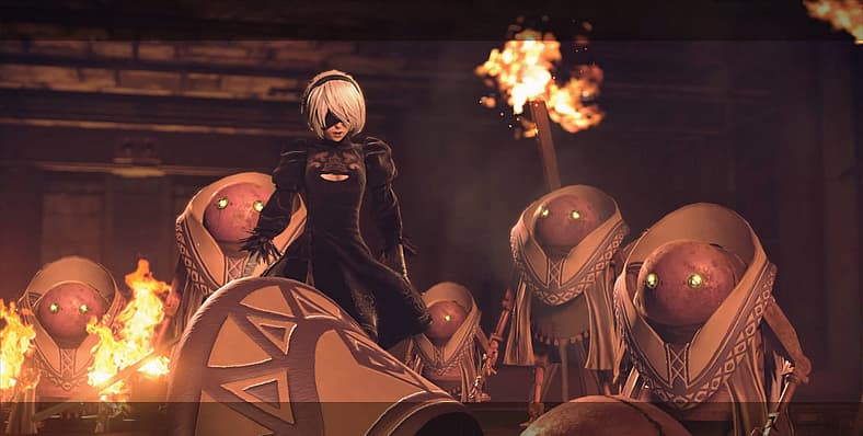2B (Yui Ishikawa) stumbles upon a Machine Lifeform cult in NieR: Automata (201), PlatinumGames