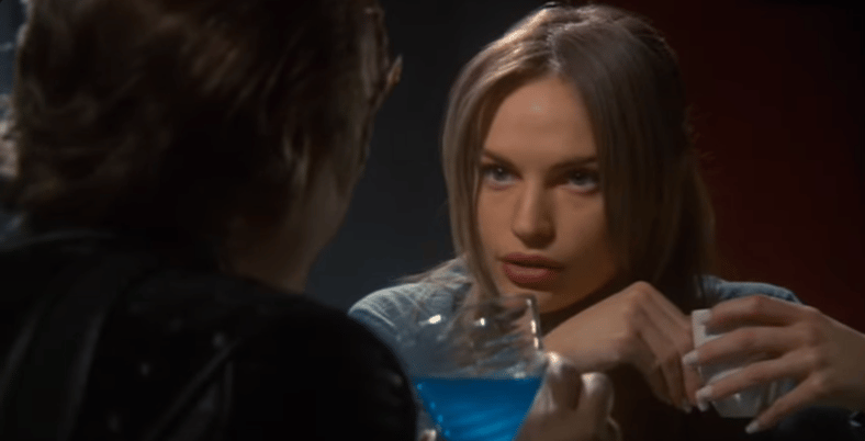 T'Pol (Jolene Blalock) drinking with Pholx (John Billingsley) in the Mirror Universe (1994)