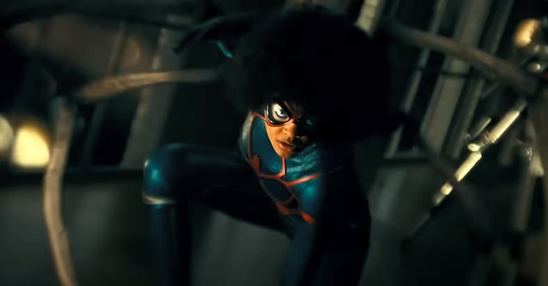 Spider-Woman/Mattie Franklin (Celeste O'Connor) during a fight in Madame Web (2024), Sony Pictures