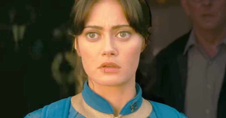 Lucy (Ella Purcel) is shocked by Cooper's (Walton Goggins) savagery in Fallout (2024), Amazon Prime Studios