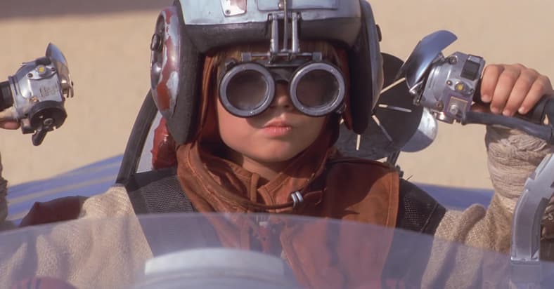 Anakin Skywalker (Jake Lloyd) knows THIS is pod racing in Star Wars: Episode I - The Phantom Menace