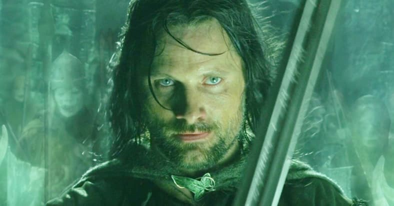 Aragorn (Viggo Mortensen) makes a deal with the King of the Dead (Paul Norell) in The Lord of the Rings: The Return of the King (2003), Warner Bros. Pictures