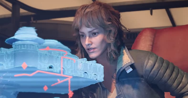 Kay Vess (Humberly González) overlooks her next heist target layout in Star Wars Outlaws (2024)