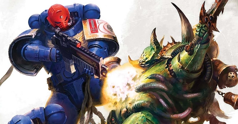An Ultramarine Sergeant stomps out a Xeno for the glory of the God-Emperor on Games Workshop's variant cover to Warhammer 40,000: Marneus Calgar Vol. 1 #3 (2020), Marvel Comics