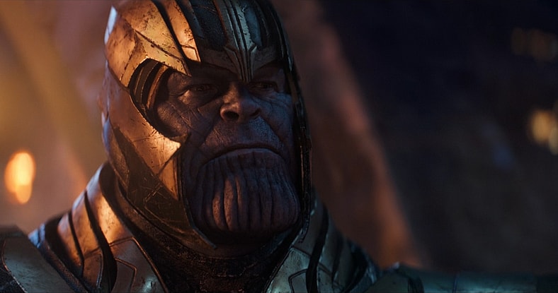Thanos (Josh Brolin) tortures Thor (Chris Hemsworth) in Avengers: Endgame (2019), Marvel Studios