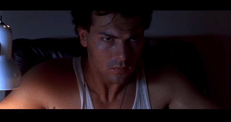 Sean (David Hayter) reflects on his first year around the sun as an alien mutant crimefighter in Guyver: Dark Hero (1994), New Line Cinema