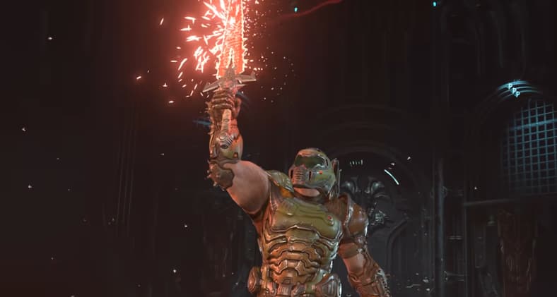 The Doomslayer wields the Crucible in Doom Eternal (2020), Bethesda Softworks