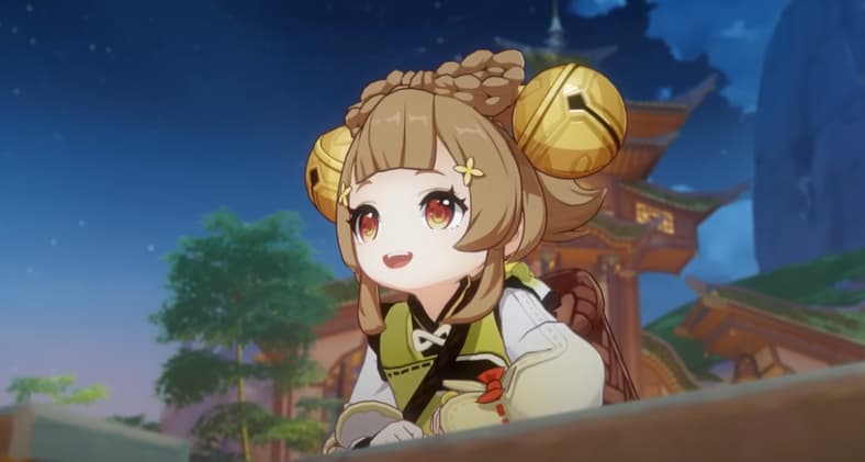 Yaoyao (Kadowaki Mai) is delighted by fireworks in Genshin Impact (2020), HoYoverse