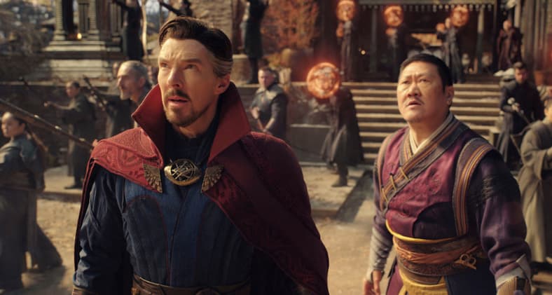 (L-R): Benedict Cumberbatch as Dr. Stephen Strange and Benedict Wong as Wong in Marvel Studios' DOCTOR STRANGE IN THE MULTIVERSE OF MADNESS. Photo courtesy of Marvel Studios. ©Marvel Studios 2022. All Rights Reserved.