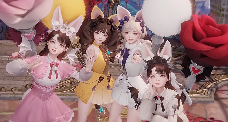 A quartet of Artists in Founders pack outfits pose for the camera via Lost Ark (2019), Amazon Games