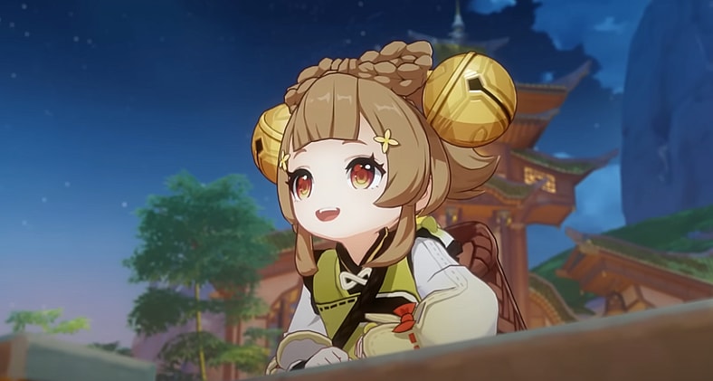 Yaoyao (Kadowaki Mai) is delighted by fireworks in Genshin Impact (2020), HoYoverse