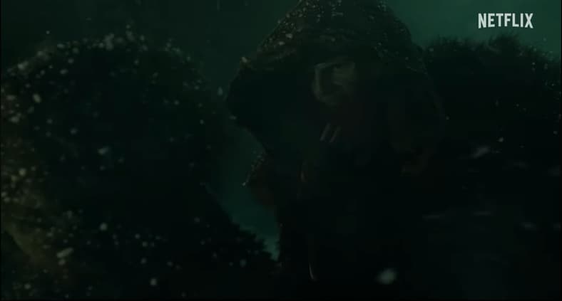 The Monster (Jacob Elordi) says it's a good time to run in Frankenstein (2025), Netflix