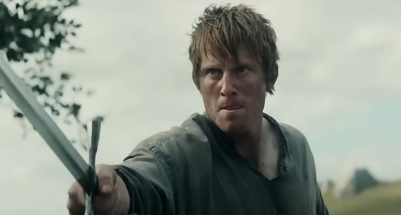 Dunk (Peter Claffey) practices his swordplay in A Knight of the Seven Kingdoms (2025), HBO
