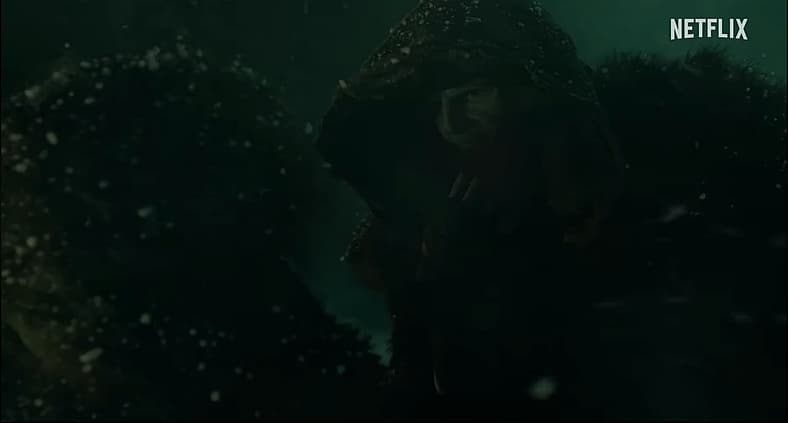 The Monster (Jacob Elordi) says it's a good time to run in Frankenstein (2025), Netflix