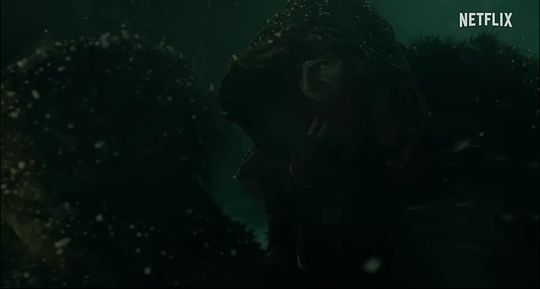 The Monster (Jacob Elordi) says it's a good time to run in Frankenstein (2025), Netflix