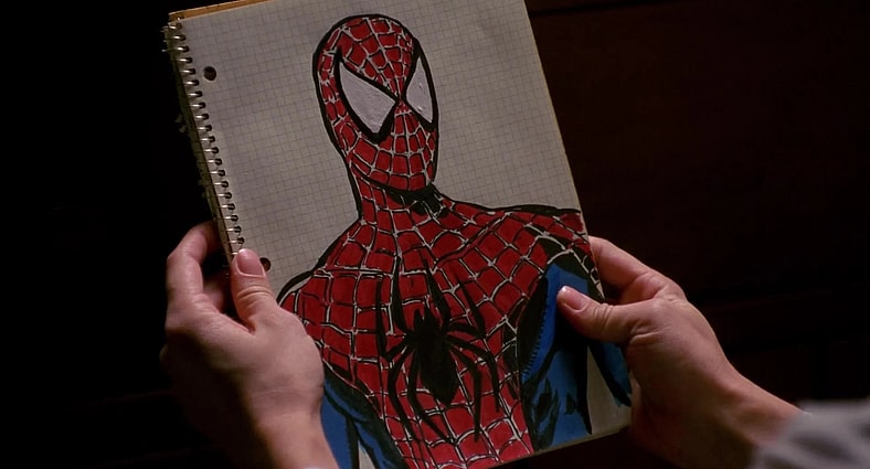 Peter Parker (Tobey Maguire) finalizes his webs in Spider-Man (2002), Sony