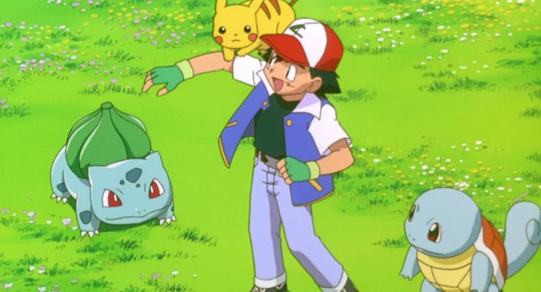 Ash celebrates a battle victory in Pokémon: The First Movie - Mewtwo Strikes Back (1998), Toho