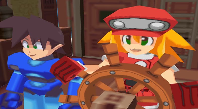 Mega Man (Mayumi Tanaka) and Roll (Keiko Yokozawa) reflect on the success of their most recent dig in Mega Man 64 (2000), Capcom