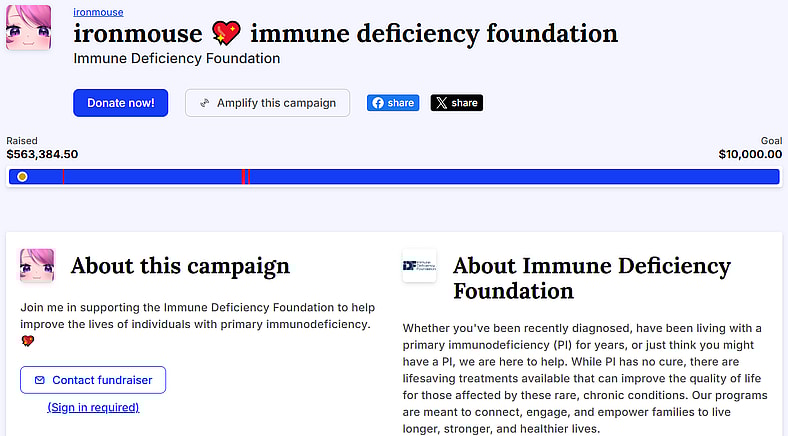 ironmouse 💖 immune deficiency foundation on Tiltify