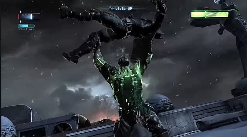 JB Blanc as Bane breaks Batman's back in Batman: Arkham Origins (2013), Warner Bros. Interactive