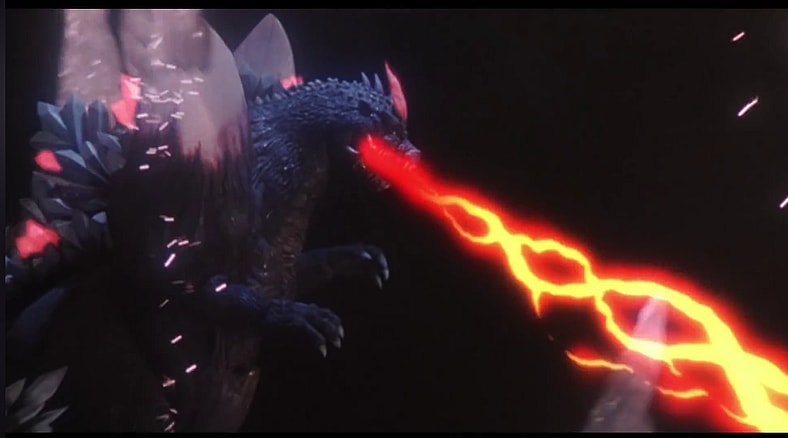 SpaceGodzilla rains fire in Godzilla vs. SpaceGodzilla (1994), Toho Co. Ltd.