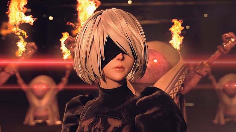 2B stumbles upon a bizarre robo-religious ritual in NieR: Automata (2017), PlatinumGames