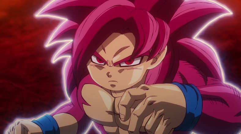 SSI4 Goku Mini (Masako Nozawa) prepares to fight King Gomah (Showtaro Morikubo) in Dragon Ball Daima Episode 18 "Awakening" (2025), Toei Animation