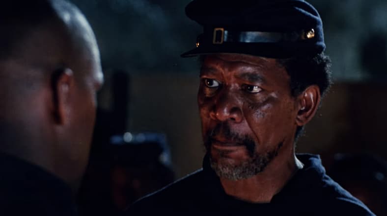 Morgan Freeman rallies the troops in Glory (1989), TriStar Pictures