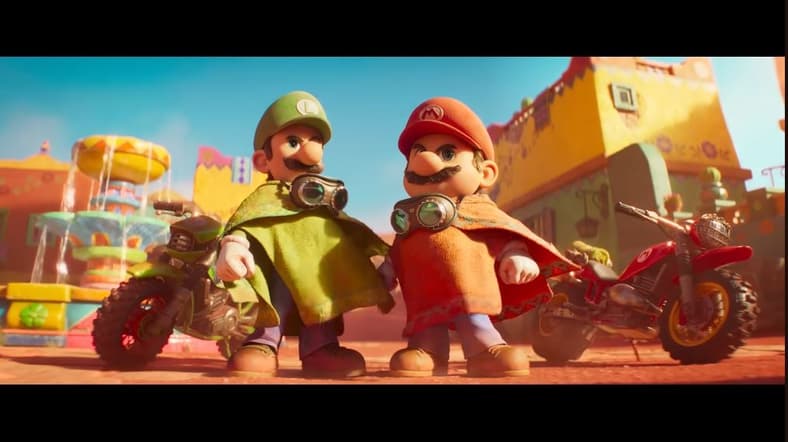 Luigi (voiced by Charlie Day) and Mario(voiced by Chris Pratt) looking dusty on their new adventure in The Super Mario Galaxy Movie, 2026, Illumination/Nintendo