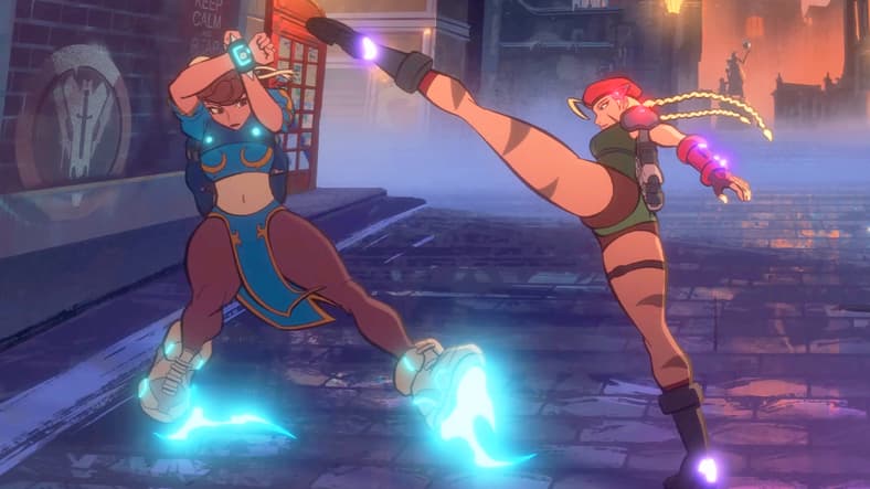 Juno (Xanthe Huynh) and Widowmaker (Chloé Hollings) get into a street fighter in Overwatch 2 (2022), Blizzard Entertainment