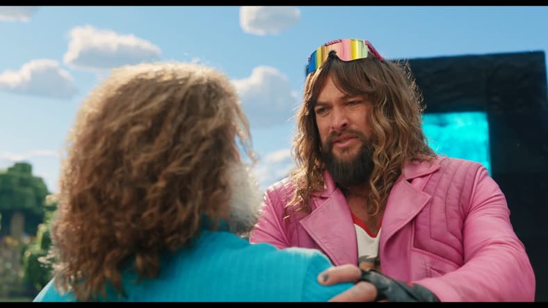 Garrett (Jason Momoa) says "Vaya con Dios" to Steve (Jack Black) in A Minecraft Movie (2025), Legendary Pictures