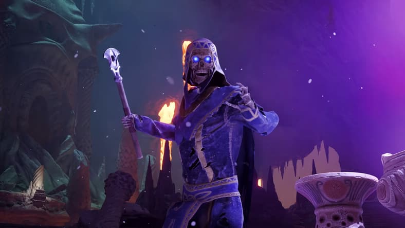 Skeleton Wizard strikes a menacing pose in Avowed (2024), Xbox Game Studios.