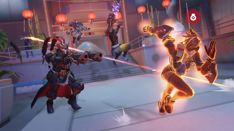 Reaper goes on a mid-battle chase of Tracer via Overwatch (2016), Blizzard Entertainment