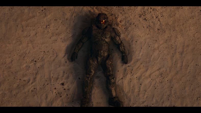 Master Chief recovers from Brute's hammer in Halo Season 1 Episode 9 "Transcendence" (2022)