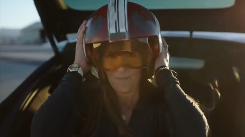 Patty Jenkins in Rebel pilot helmet in Star Wars: Rogue Squadron Official Teaser