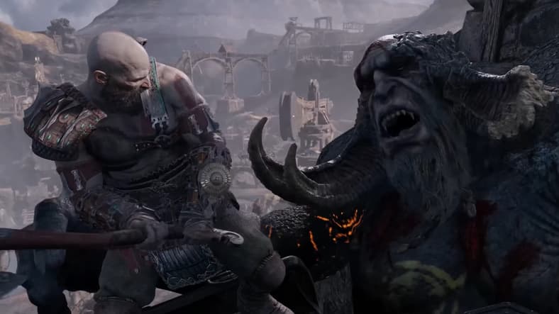 Kratos takes on a troll in God of War: Ragnarök (2022), Sony Santa Monica Studios