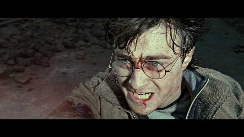 Harry Potter stands his ground against Lord Voldemort in Harry Potter and the Deathly Hallows: Part