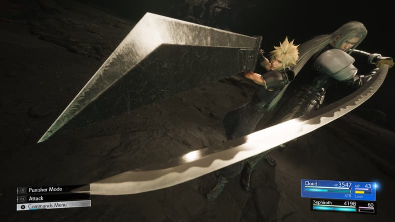 Cloud Strife (Takahiro Sakurai) stands back-to-back with Sephiroth (Toshiyuki Morikawa) in Final Fantasy VII Rebirth (2023), Square Enix