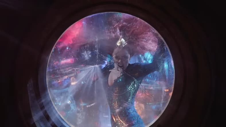 Mera attempts to penetrate an Atlantean attack craft in Aquaman and the Lost Kingdom (2023)