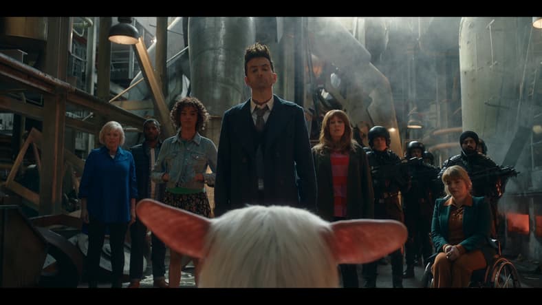 The Doctor (David Tennant) and companions confront the Meep (Miriam Margoyles) in Doctor Who