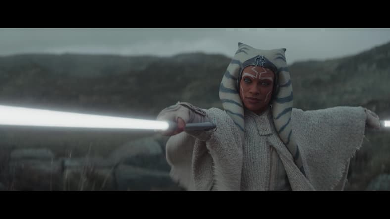 Ahsoka Tano draws her lightsabers on Baylan Skoll in Ahsoka Season 1 Episode 7, Disney