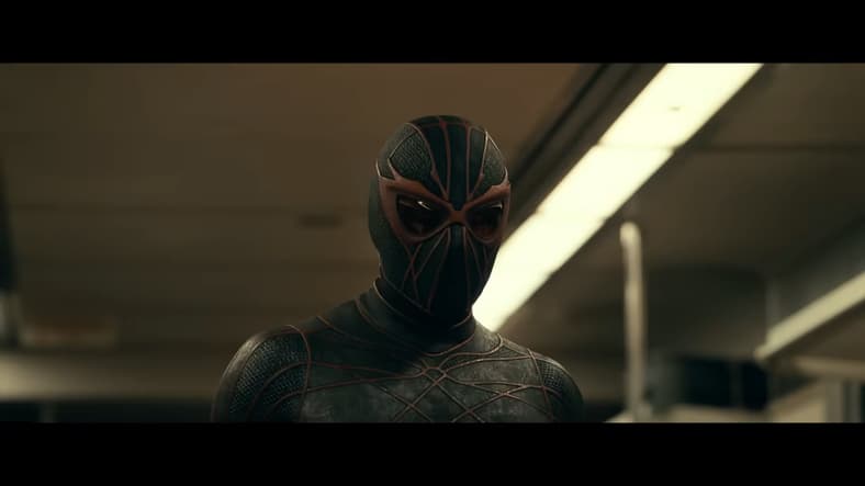 Ezekiel Sims (Tahar Rahim) dons live-action version of Kaine's comic book costumes in Madame Web
