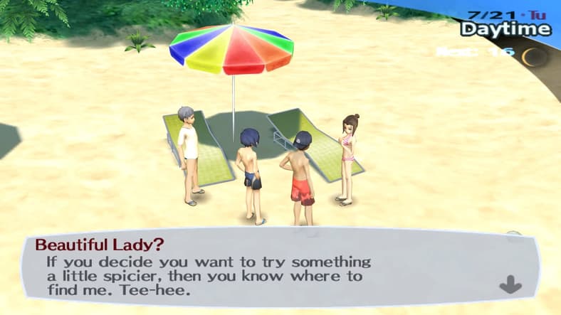 The party hits on a 'Beautiful Lady' in Persona 3: Portable (2009), Atlus