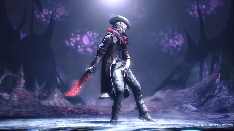 Dante shows off his moves after acquiring the Faust weapon in Devil May Cry V (2019), Capcom