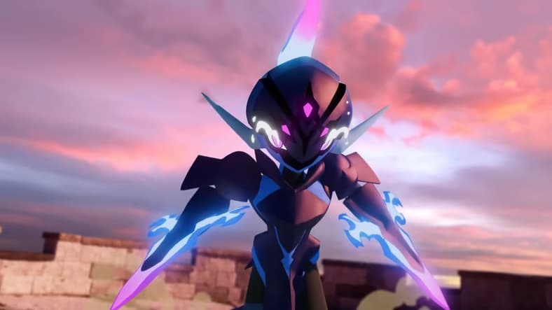Ceruledge attacks an enemy Dragapult in Pokémon Ceruledge: Rumble in the Ruins (2024), The Pokémon